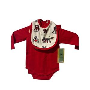Monica + Andy Organic Cotton Red‎ Dog Print Long Sleeve Bodysuit Bib Set 9-12M
